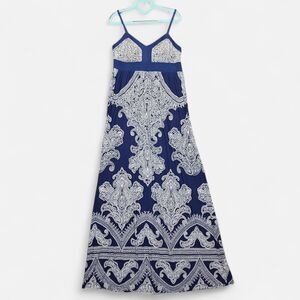 Apt. 9 Dress Womens Medium Blue Paisley Maxi Smocked V Neck Sundress Boho